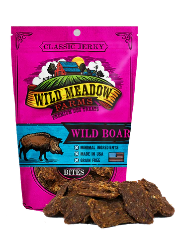 Wild Meadow Farms Dog Jerky Treats Wild Boar Bites, 3.5oz