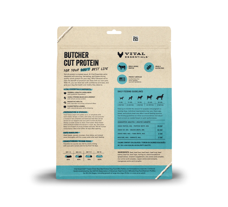Vital Essentials Dog Freeze Dried Food Beef Mini Patties