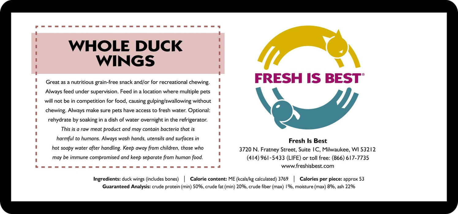Fresh is Best Freeze Dried Treats, Duck Wings 12oz