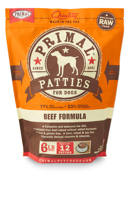 Primal Dog Frozen Raw Food Patties Beef