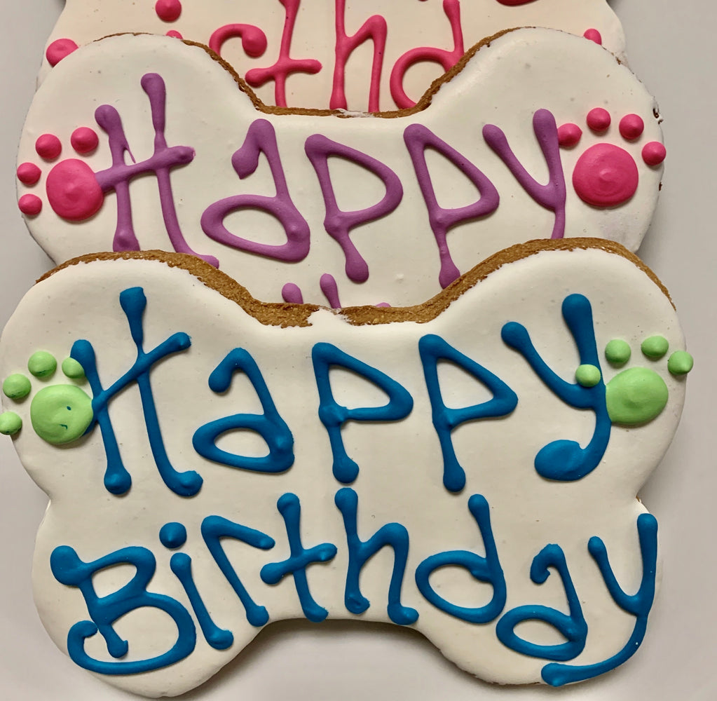 Happy Birthday Bone Shaped Cookie