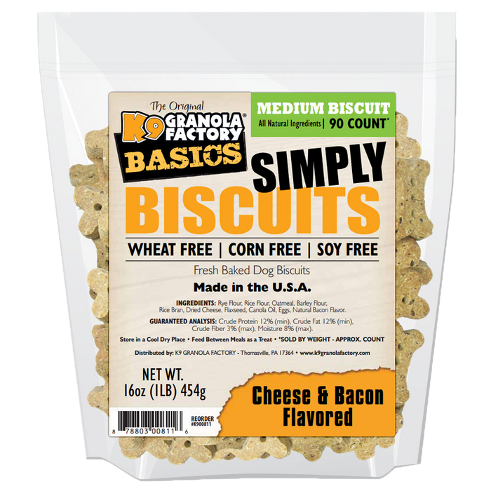 K9 Granola Dog Treats Simply Biscuits Bacon & Cheese Medium Size