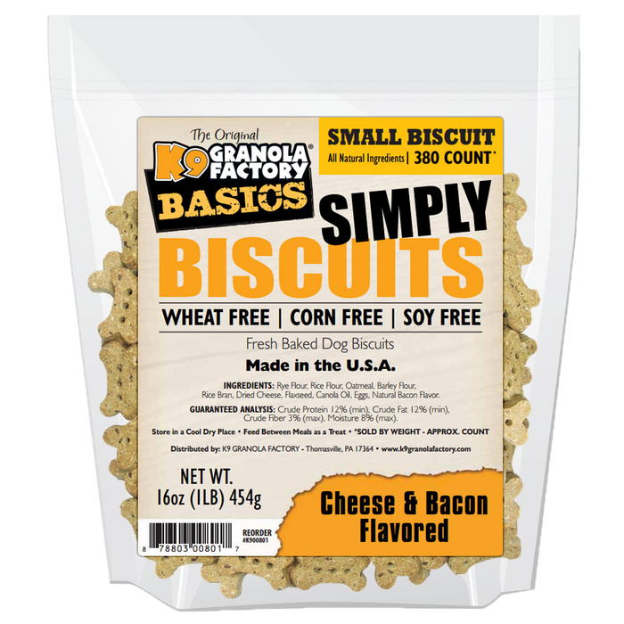 K9 Granola Dog Treats Simply Biscuits Bacon & Cheese Small Size