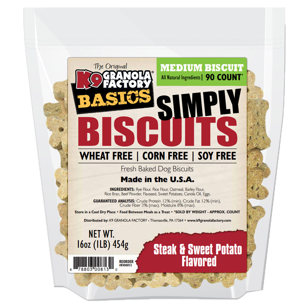 K9 Granola Dog Treats Simply Biscuits Steak & Potato Medium Size