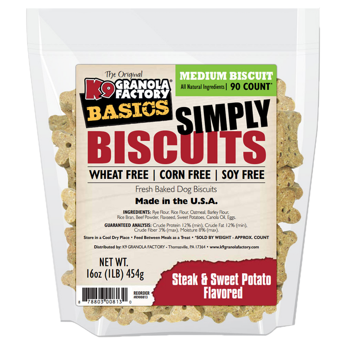 K9 Granola Dog Treats Simply Biscuits Steak & Potato Medium Size