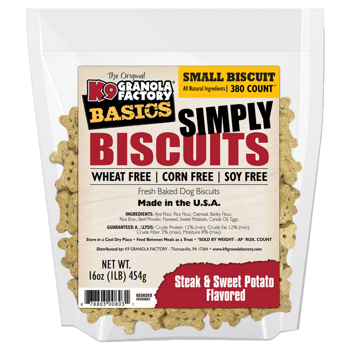 K9 Granola Dog Treats Simply Biscuits Steak & Potato Small Size