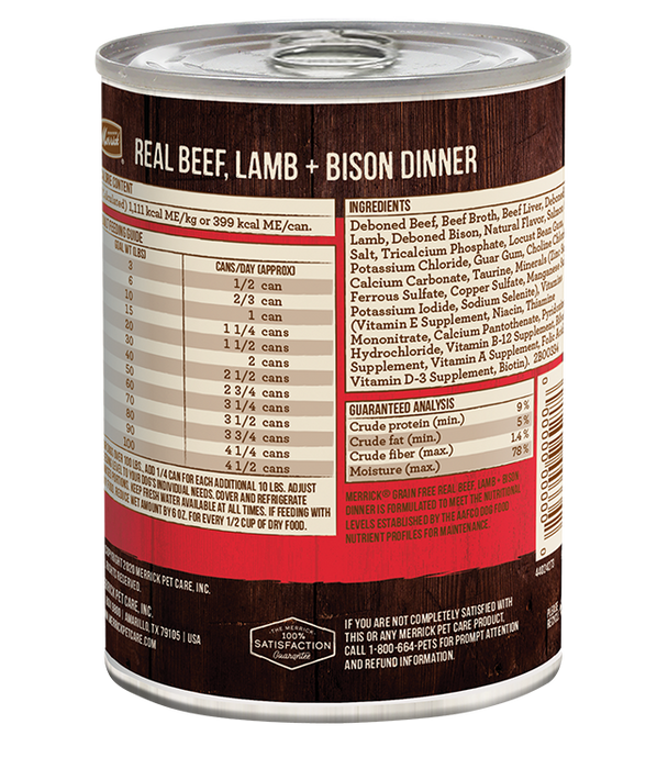 Merrick Classic Grain Free Dog Can Food 96% Real Beef, Lamb, & Buffalo
