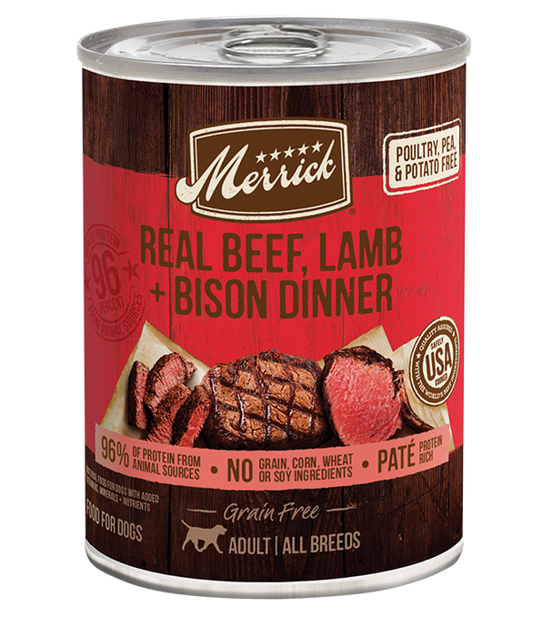 Merrick Classic Grain Free Dog Can Food 96% Real Beef, Lamb, & Buffalo