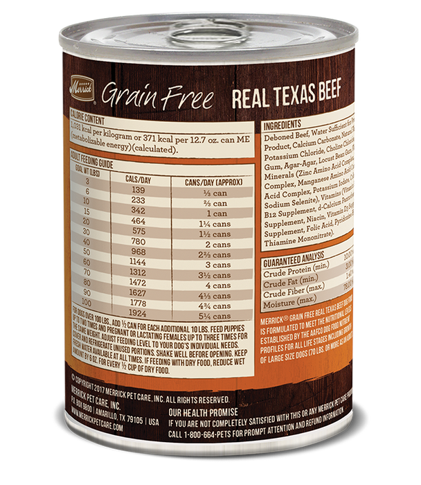 Merrick Classic Grain Free Dog Can Food 96% Real Texas Beef