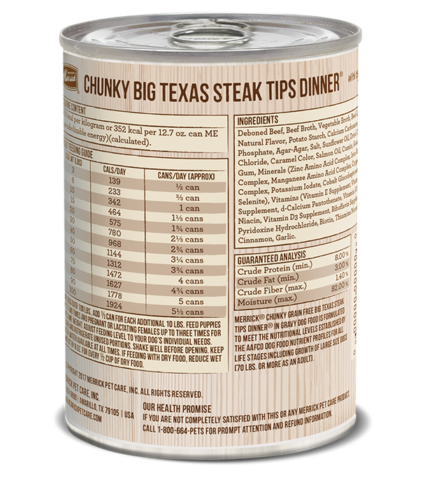 Merrick Classic Grain Free Dog Can Food Chunky Big Texas Steak Tip Dinner