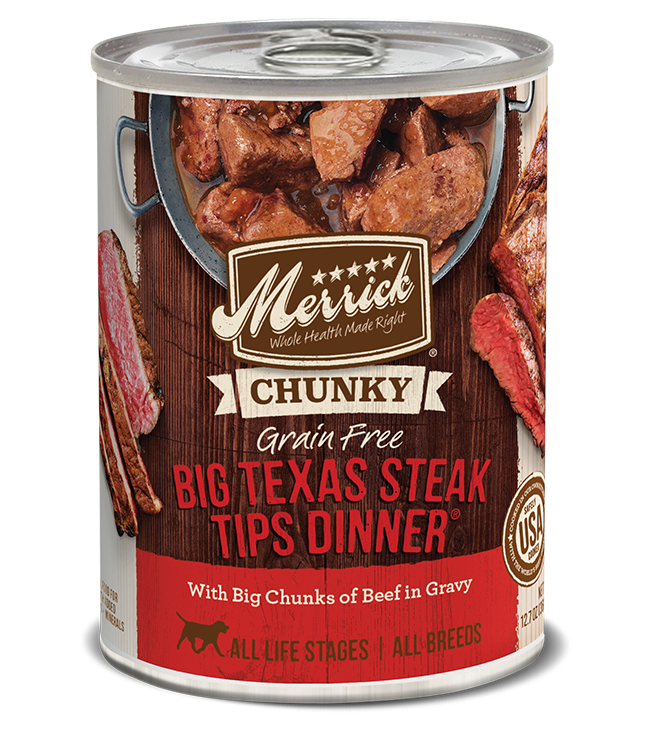 Merrick Classic Grain Free Dog Can Food Chunky Big Texas Steak Tip Dinner