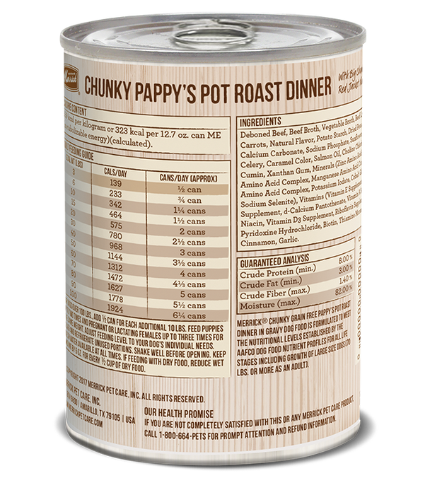 Merrick Classic Grain Free Dog Can Food Chunky Pappy Pot Roast