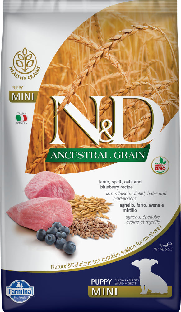 Farmina N&D Ancestral Grains Dog Dry Food Lamb & Blueberry Puppy Mini