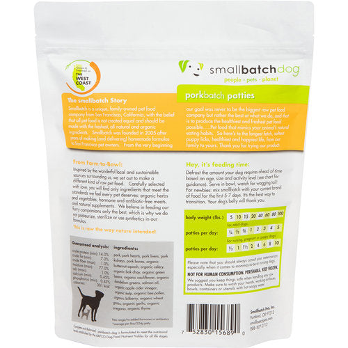 Small Batch Dog Frozen Raw Food Patties Pork
