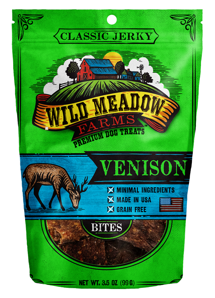 Wild Meadow Farms Dog Jerky Treats Venison Bites, 3.5oz