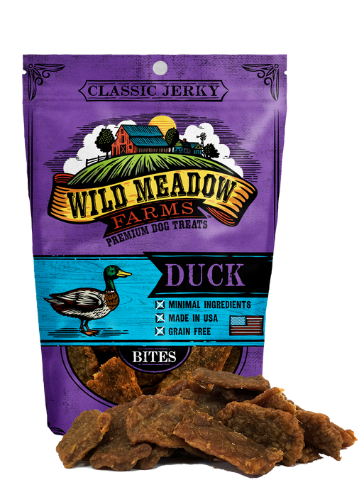 Wild Meadow Farms Dog Jerky Treats Duck Bites, 4oz