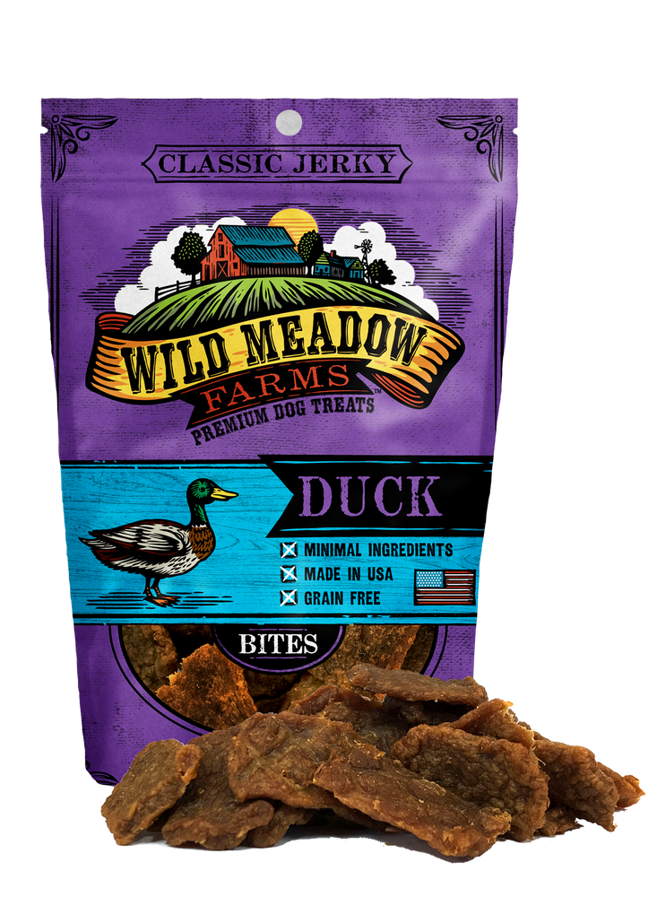 Wild Meadow Farms Dog Jerky Treats Duck Bites, 4oz