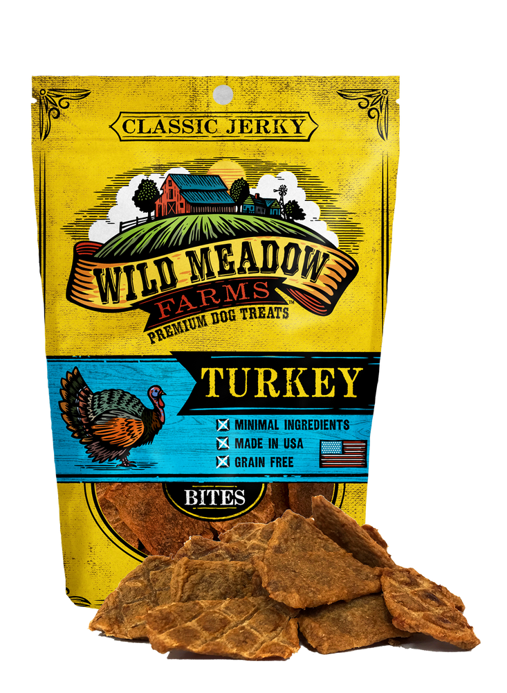 Wild Meadow Farms Dog Jerky Treats Turkey Bites, 4oz