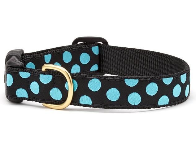 Up Country Dog Collar Black Aqua Dot