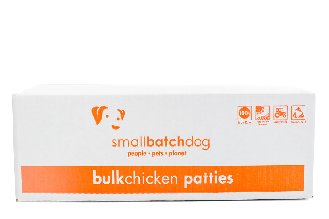 Small Batch Dog Frozen Raw Food Patties Chicken, Bulk 18lbs