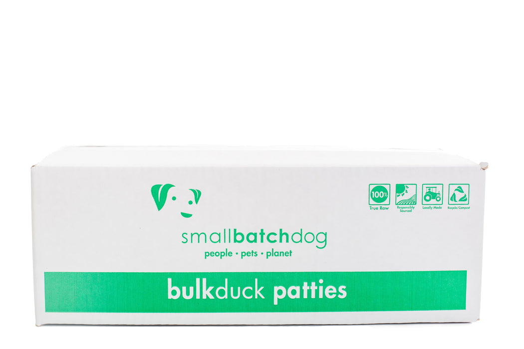 Small Batch Dog Frozen Raw Food Patties Duck, Bulk 18lbs
