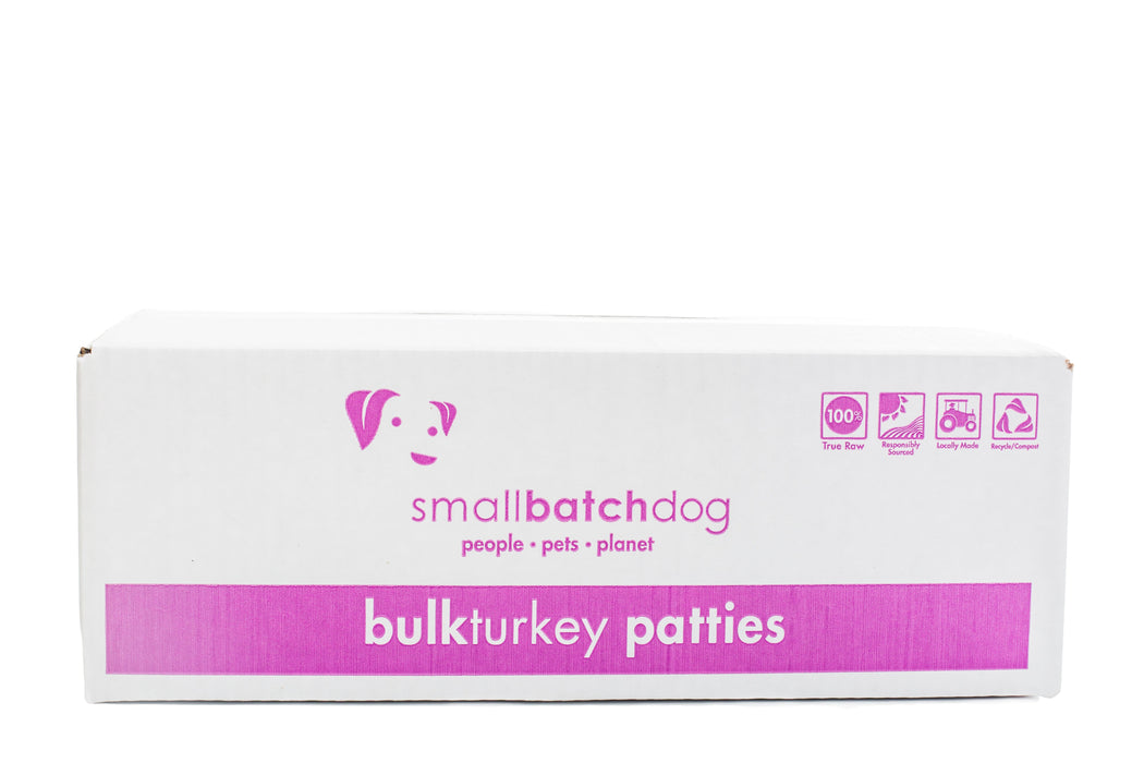 Small Batch Dog Frozen Raw Food Patties Turkey, Bulk