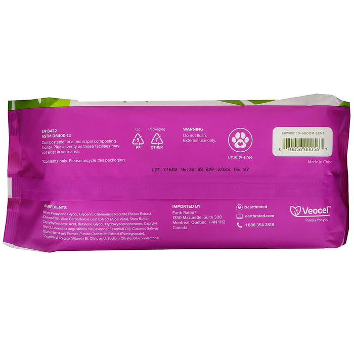 Earth Rated Grooming Wipes Scented Lavender