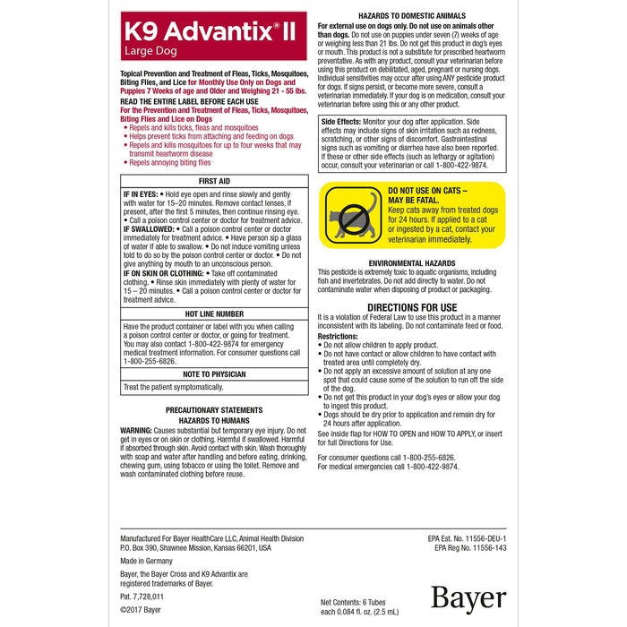 K9 Advantix II Topical Flea & Tick Treatment, Large Dog (21lb-55lb), 4pk