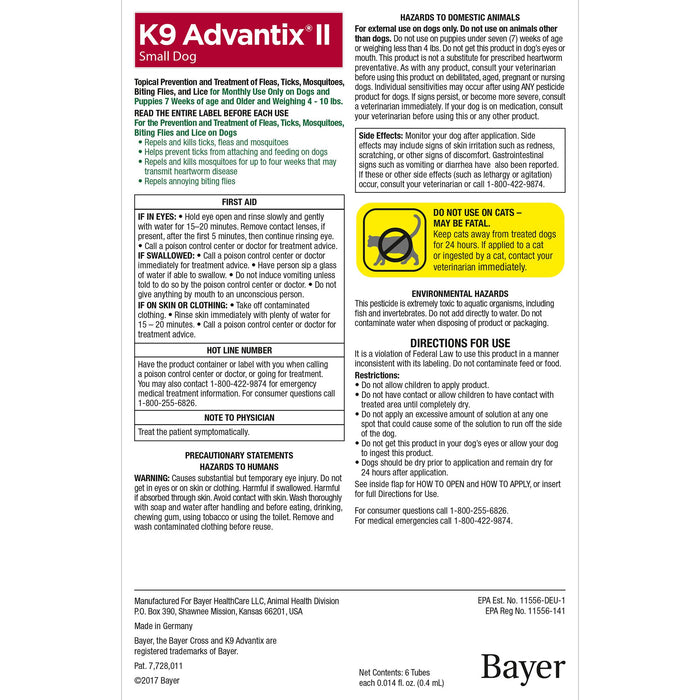 K9 Advantix II Topical Flea & Tick Treatment, Small Dog (4lb-10lb), 4pk