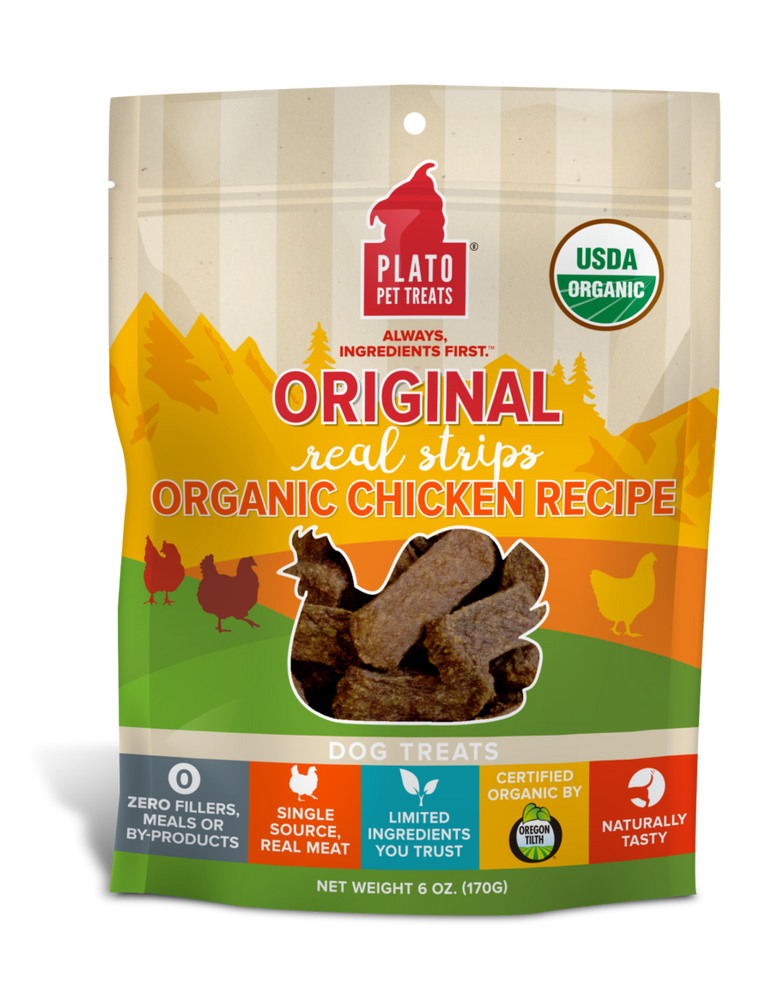 Plato Original Real Strips Dog Treats Organic Chicken Recipe