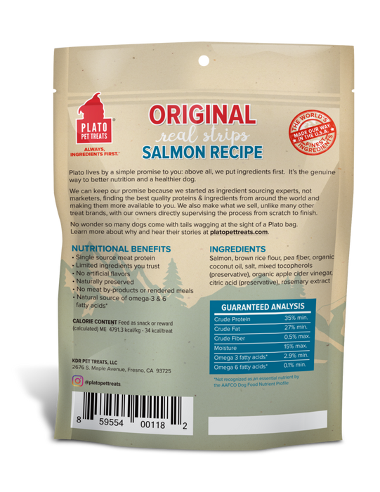 Plato Original Real Strips Dog Treats Salmon Recipe, 18oz