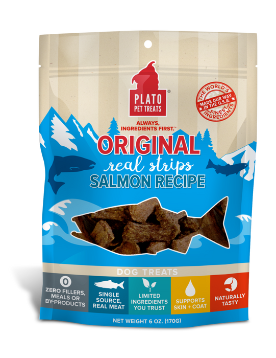 Plato Original Real Strips Dog Treats Salmon Recipe, 18oz