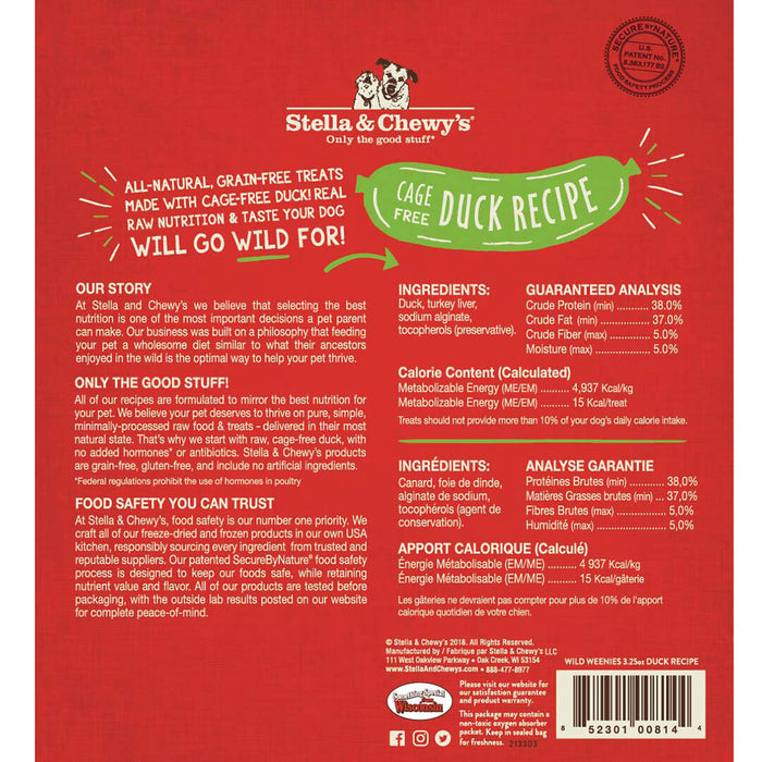 Stella & Chewy's Dog Treats Freeze Dried Wild Weenies Duck Recipe