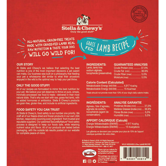 Stella & Chewy's Dog Treats Freeze Dried Wild Weenies Lamb Recipe