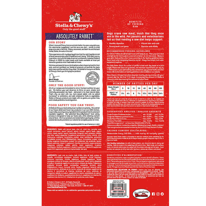 Stella & Chewy's Dog Frozen Raw Food Patties Absolutely Rabbit