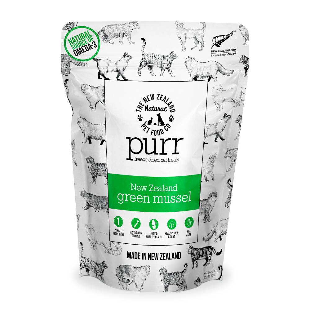 New Zealand Natural Pet Food Company Purr Freeze Dried Cat Treat, Green Mussel, 1.76oz