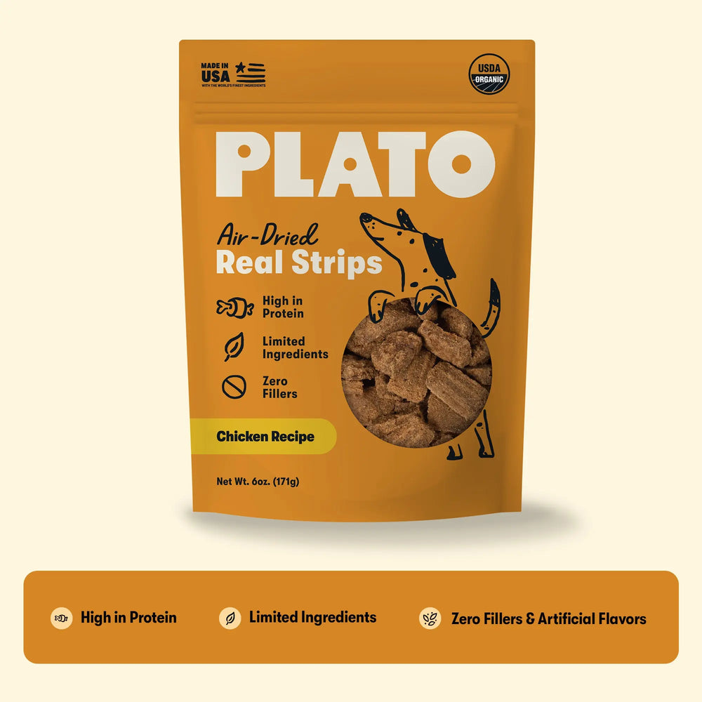 Plato Original Real Strips Dog Treats Organic Chicken Recipe