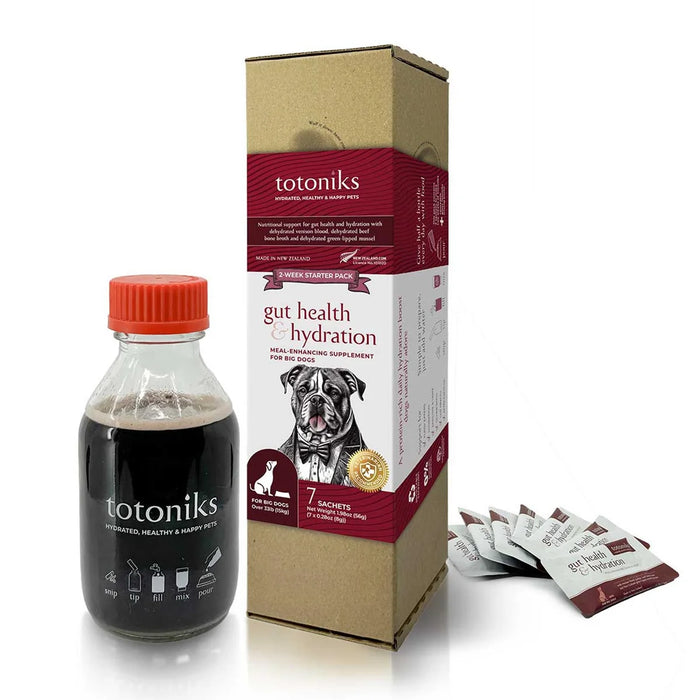Totoniks Natural Food Topper Gut Health & Hydration Big Dog Starter Pack 7 sachets + bottle