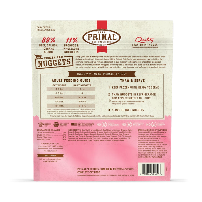 Primal Cat Frozen Raw Food Nuggets Beef & Salmon
