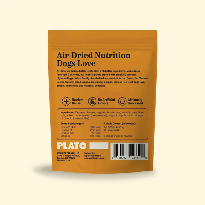 Plato Original Real Strips Dog Treats Organic Chicken Recipe