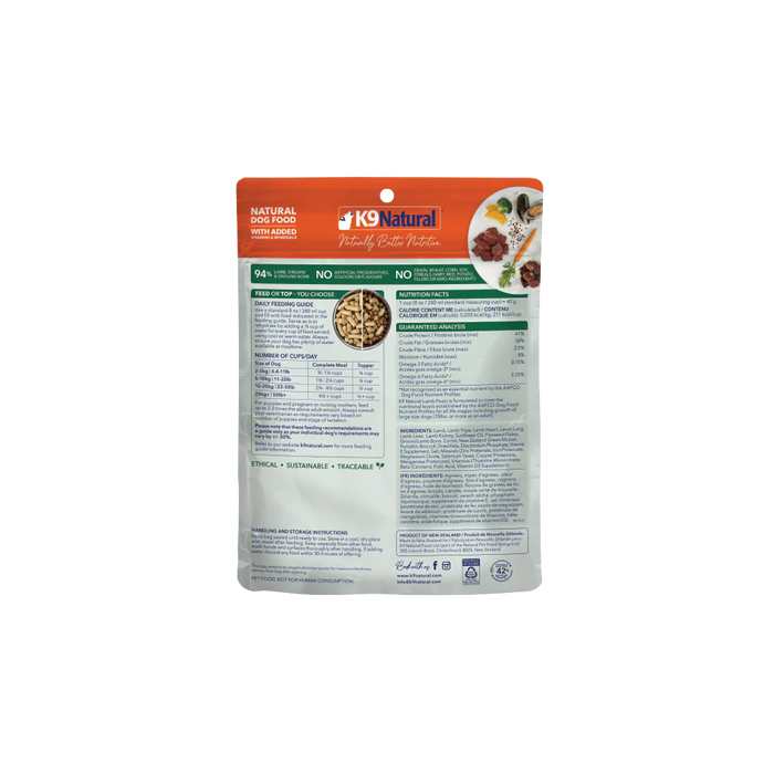 K9 Natural Dog Freeze Dried Food Lamb Topper, 5oz