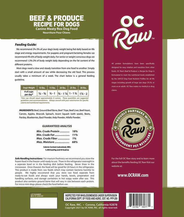 Meaty Rox Frozen Dog Food Beef & Produce