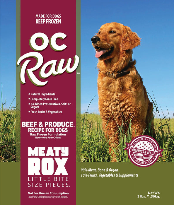 Meaty Rox Frozen Dog Food Beef & Produce