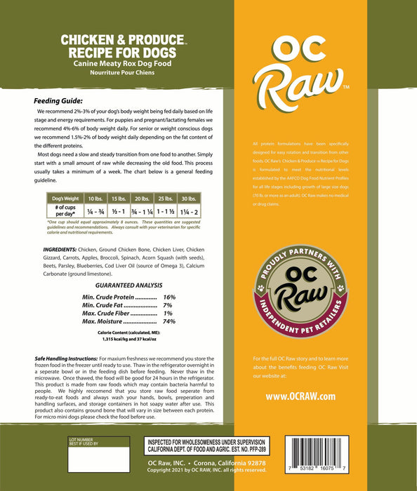 Meaty Rox Frozen Dog Food Chicken & Produce