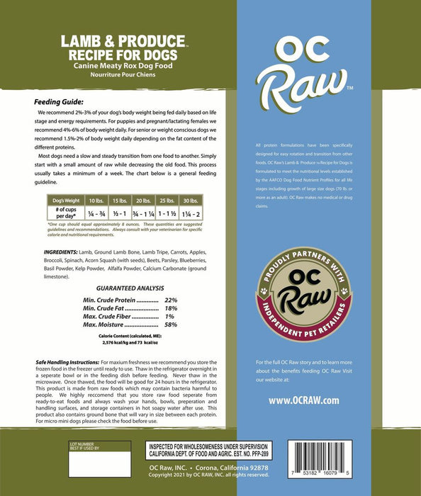Meaty Rox Frozen Dog Food Lamb & Produce