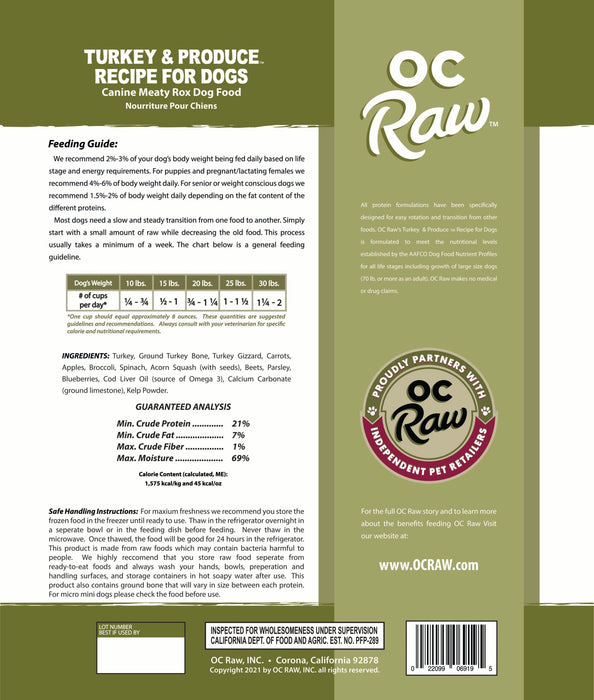 Meaty Rox Frozen Dog Food Turkey & Produce