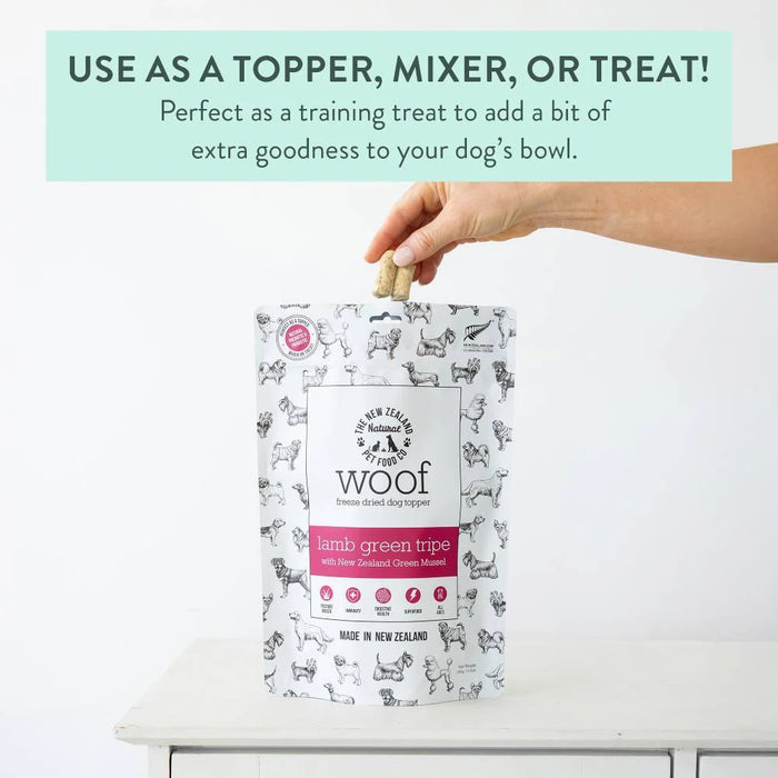 New Zealand Natural Pet Food Company Woof Freeze Dried Dog Treat Lamb Green Tripe