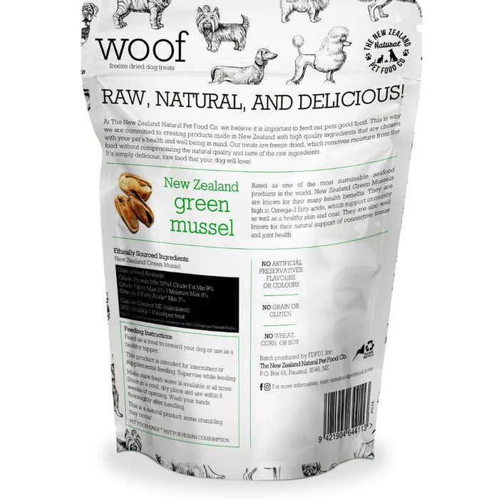 New Zealand Natural Pet Food Company Woof Freeze Dried Dog Treat New Zealand Green Mussel