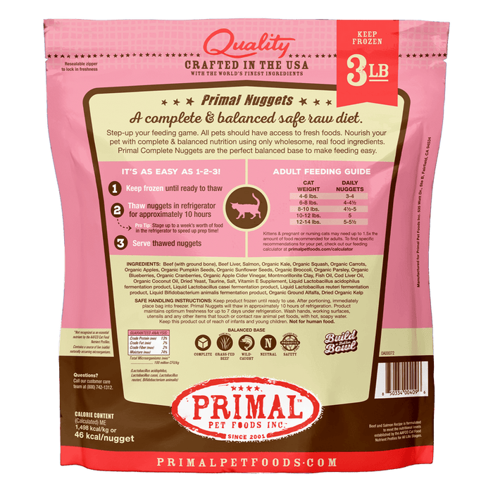 Primal Cat Frozen Raw Food Nuggets Beef & Salmon