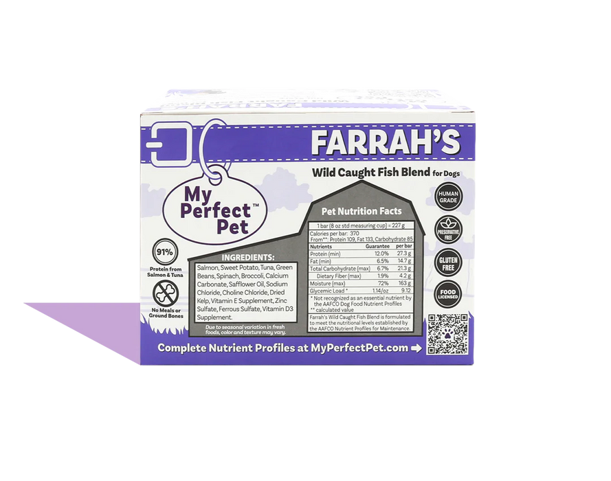 My Perfect Pet Dog Frozen Gently Cooked Farrah's Wild Caught Fish Grain Free Blend